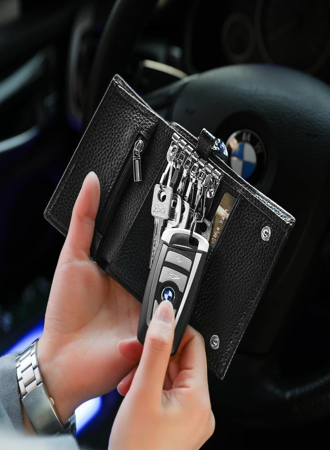 Meichoon Key Case Leather Wallets Portable Key Holders Coin Pouch Small Size Multi Card Holder Stylish for Organizer Office, XF09 Black - Image 2